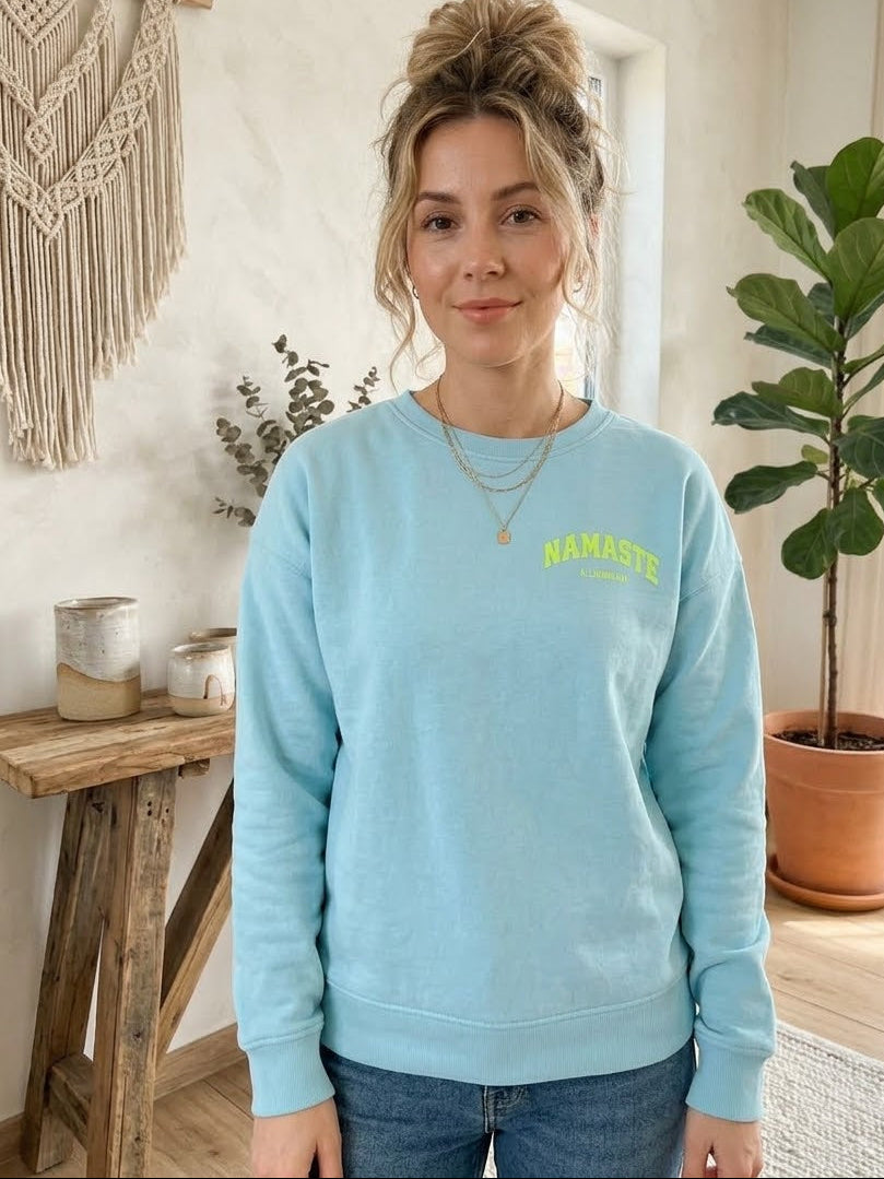 Namaste Sweatshirt Hellblau Neon - Oversized Yoga Pullover Damen