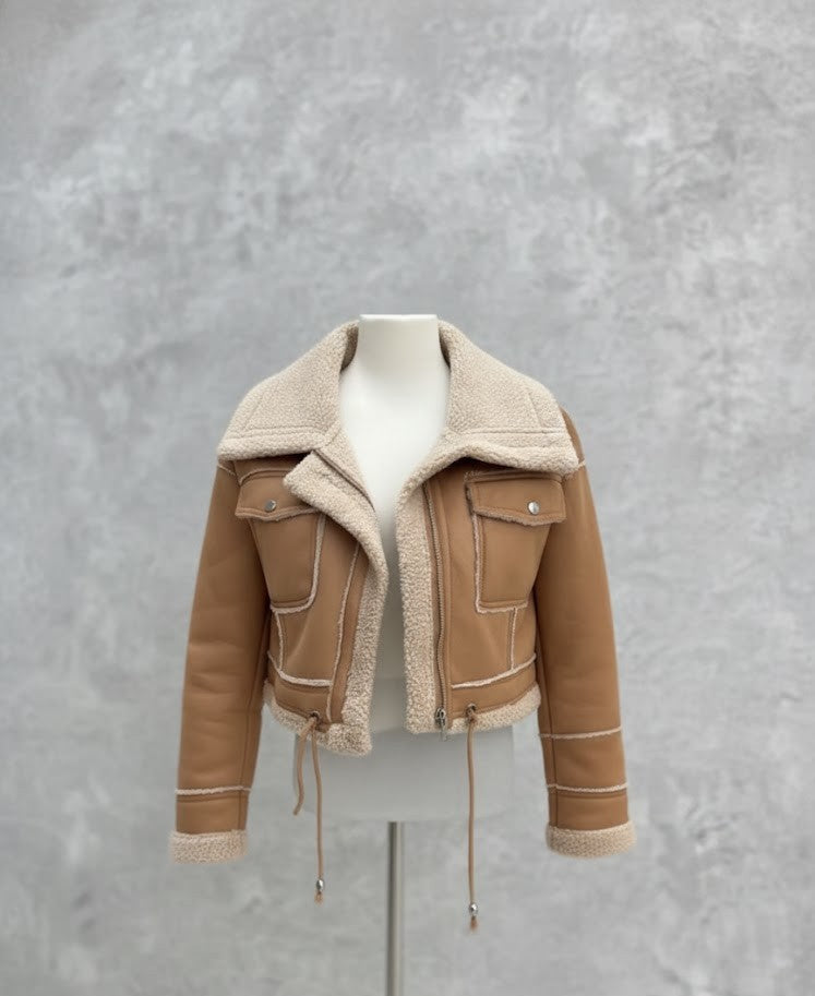 Designer Bikerjacke mit Teddyfell