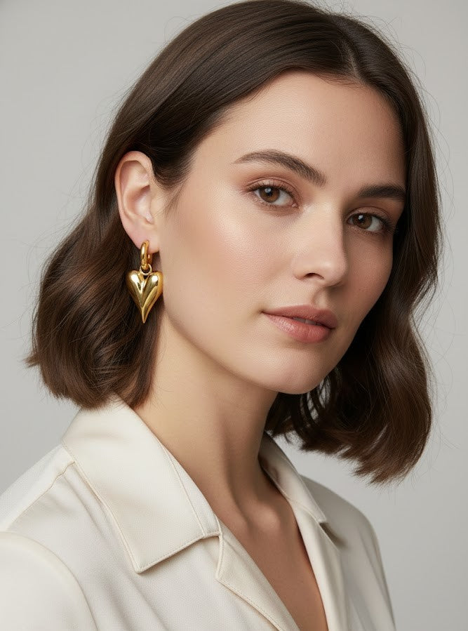 Statement Ohrringe Herz Design  Silberne Puff Herz Ohrringe