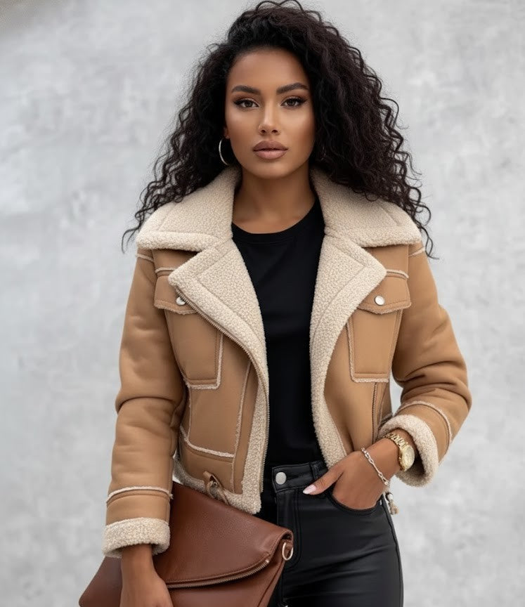 Designer Bikerjacke mit Teddyfell