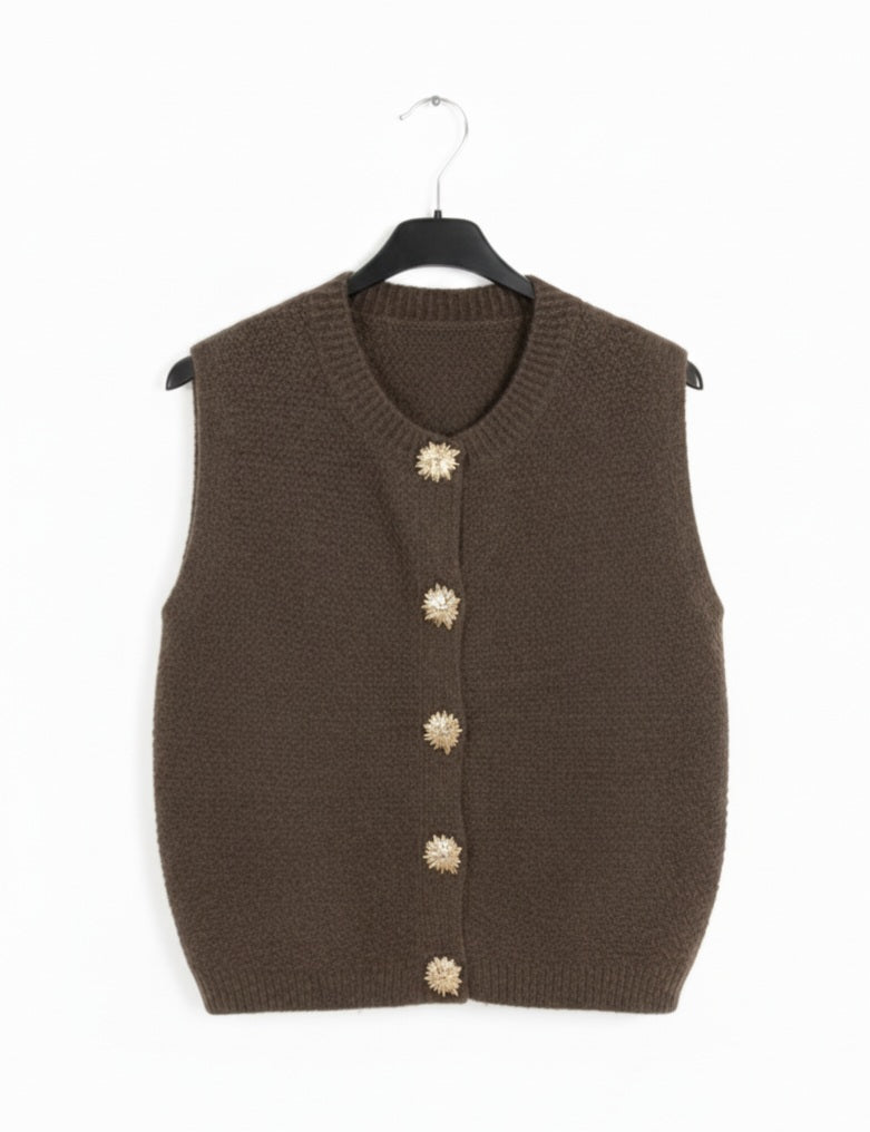Damen Weste Braun – Elegant mit Gold-Knöpfen für Herbst & Winter